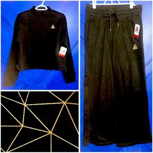 Reebok 2pc Matching Set Black Wide Leg Sweatpants & Mock Neck Sweatshirt XS NWT